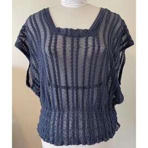 Free People Romantics Sheer Knit Oversized Boho Chic XS Square Neck Top